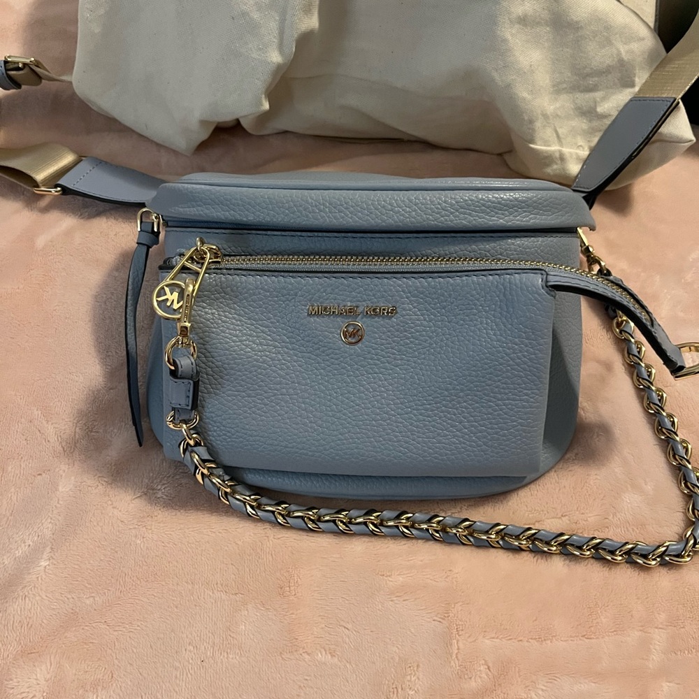 NWT Michael Kors leather belt bag in pale blue.